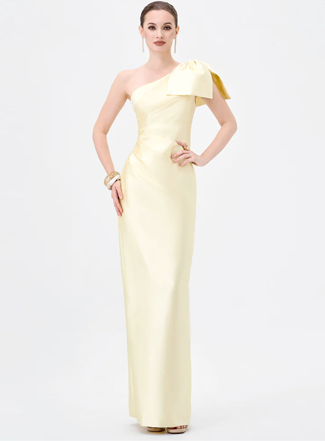 asymmetric maxi dress in soft yellow for bridesmaids