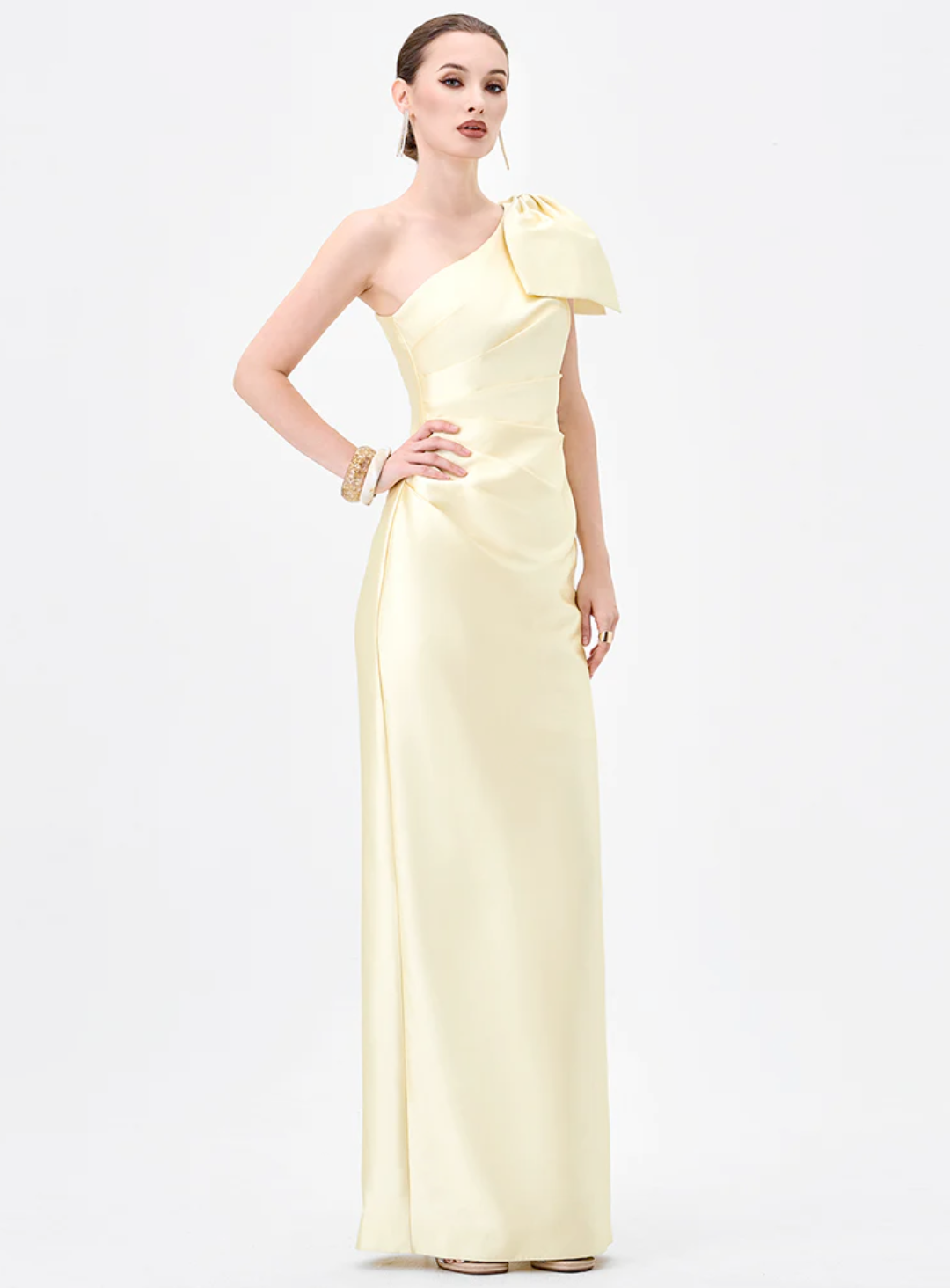 one shoulder bridesmaid dress with bow detail