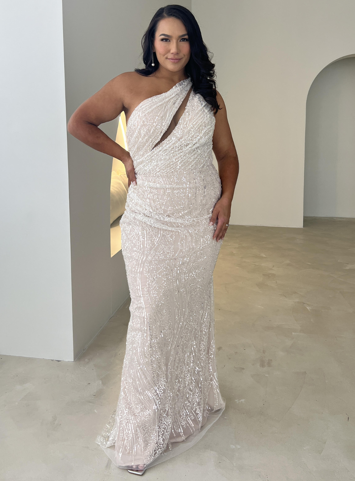 Christina Dress JX6011 - Ivory/Nude - Size 18