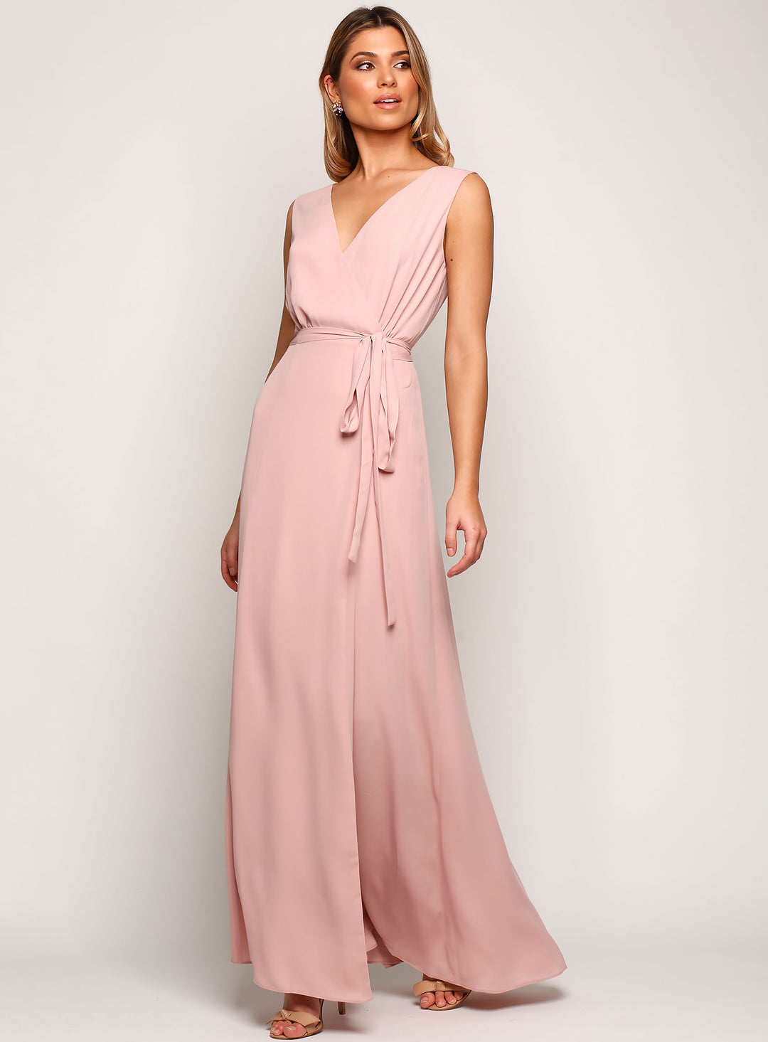 Sleeveless Wrap Flare Maxi