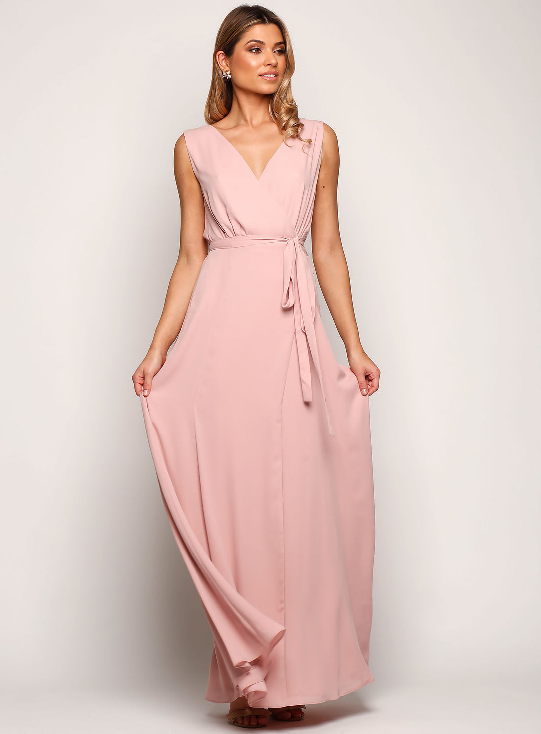 Sleeveless Wrap Flare Maxi
