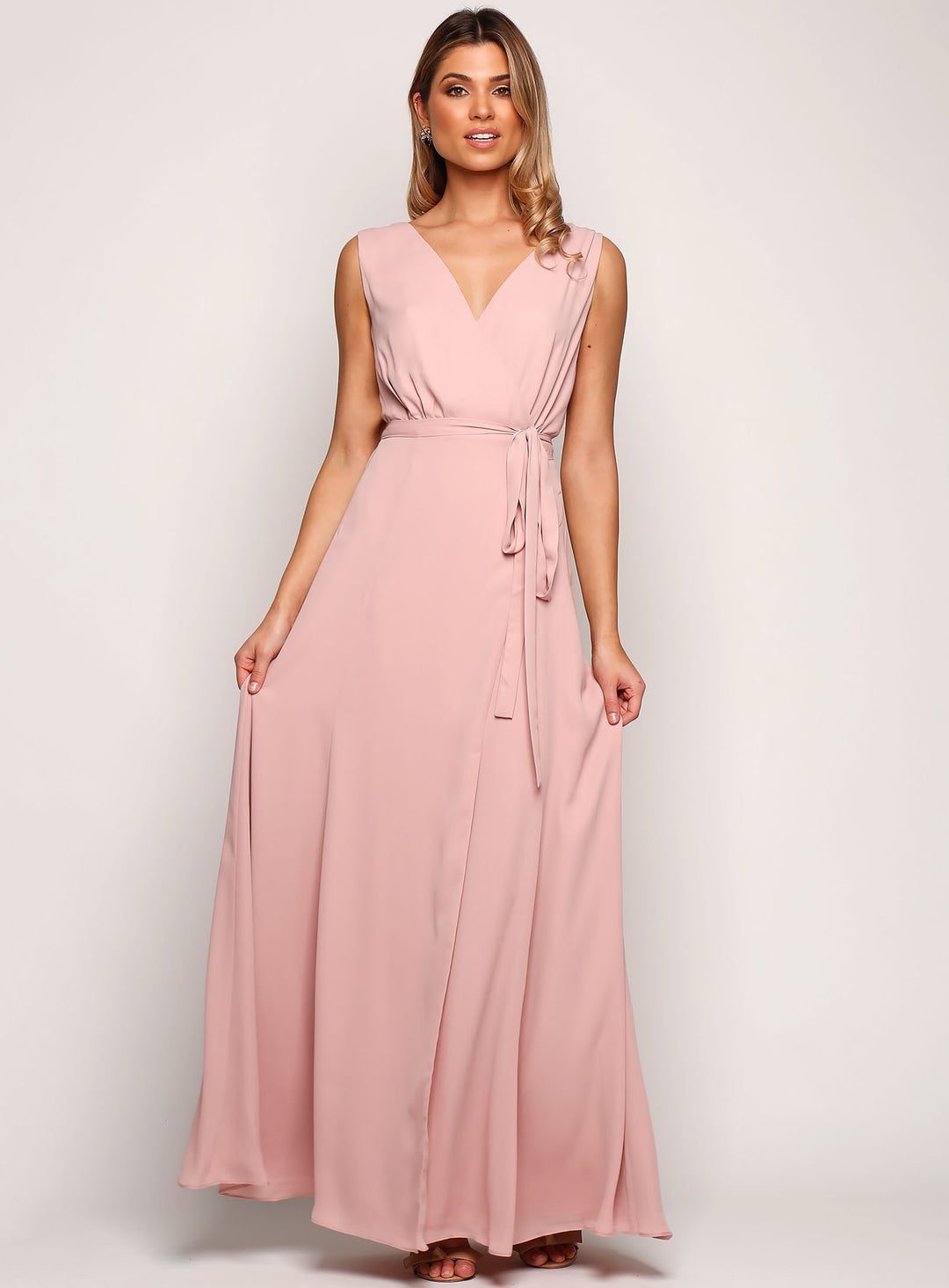 Sleeveless Wrap Flare Maxi