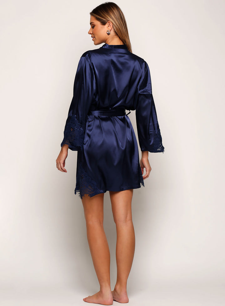 Navy Cologne Satin Robe