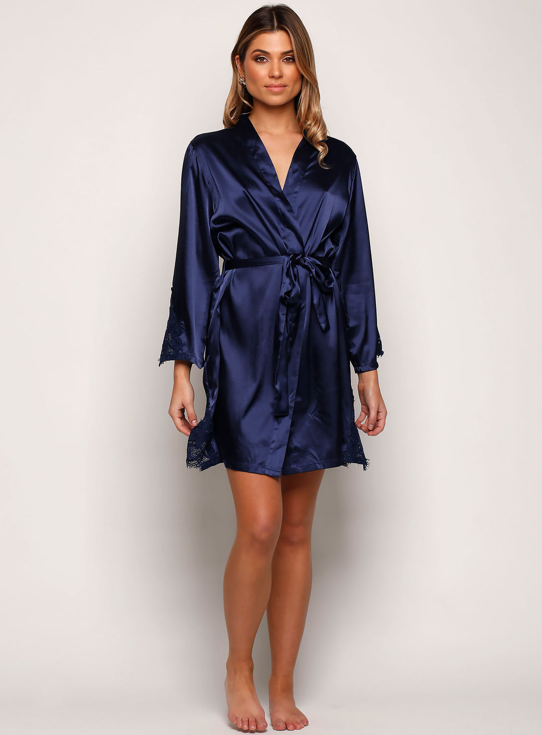 Navy Cologne Satin Robe
