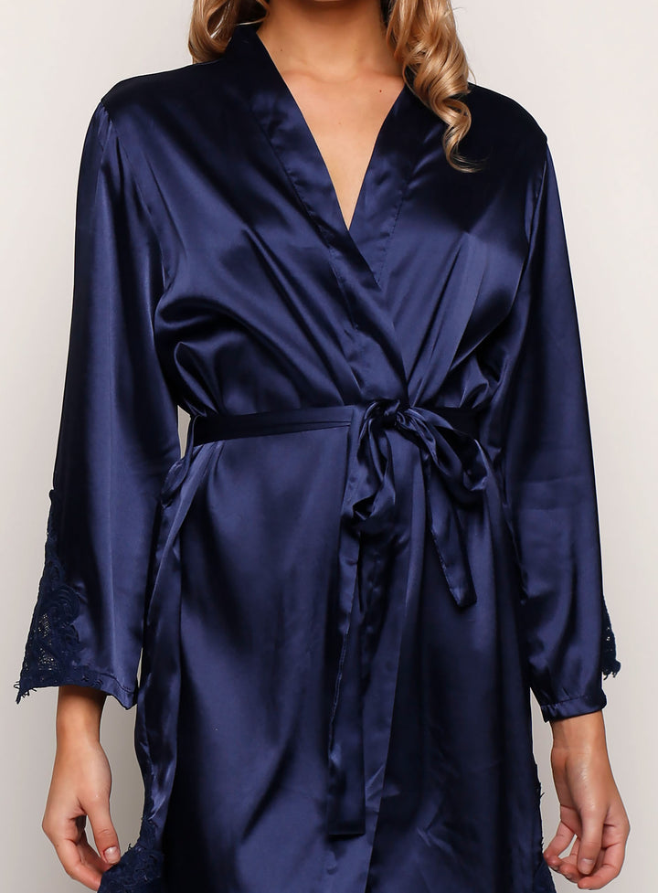 Navy Cologne Satin Robe