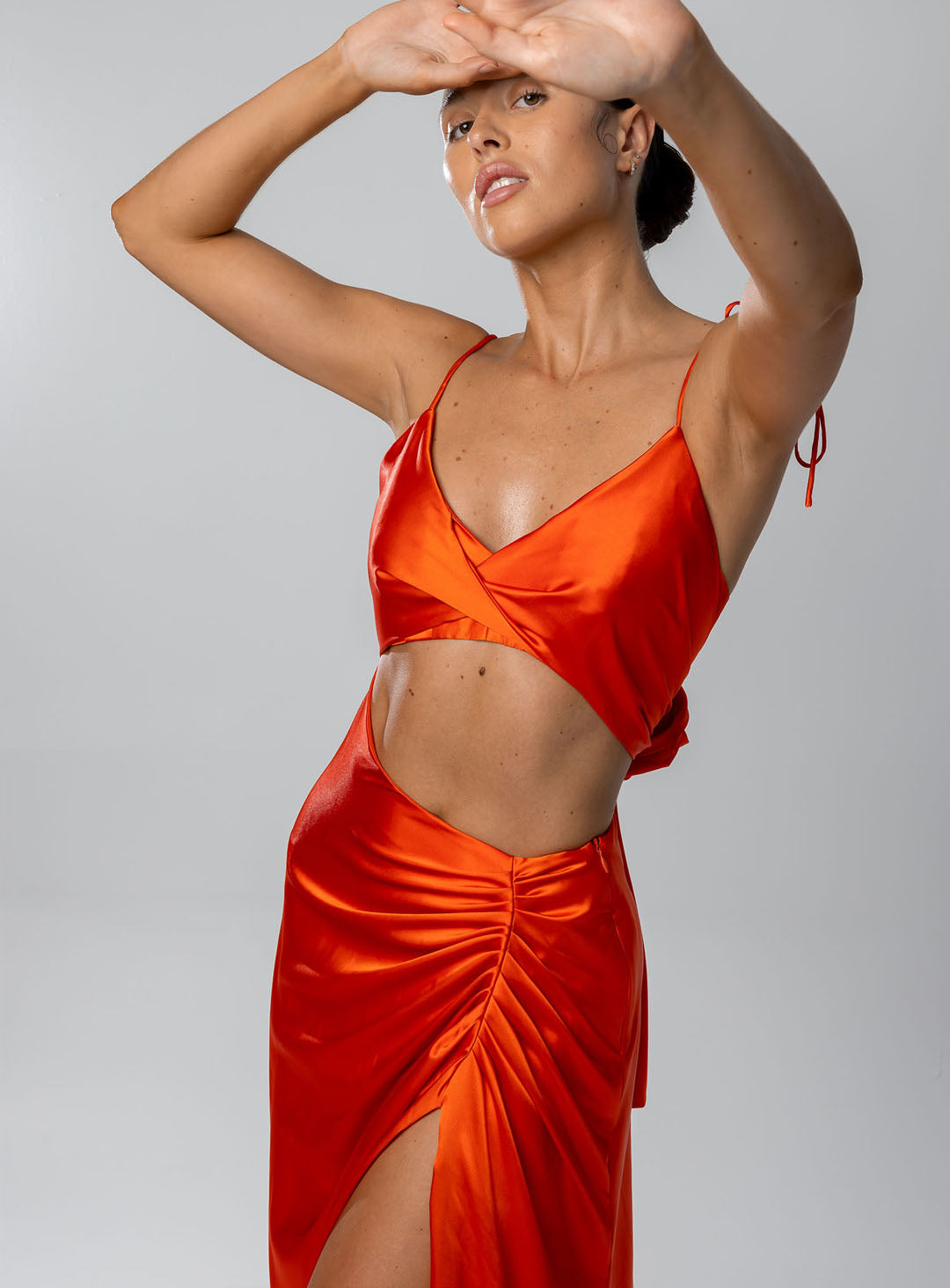 satin red formal dress