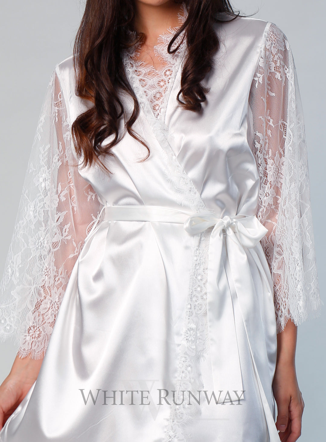  Satin & Lace White Bridal Robe