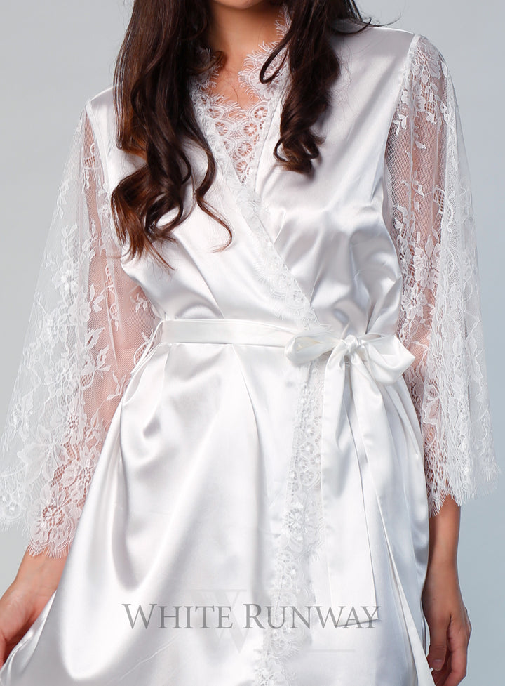  Satin & Lace White Bridal Robe
