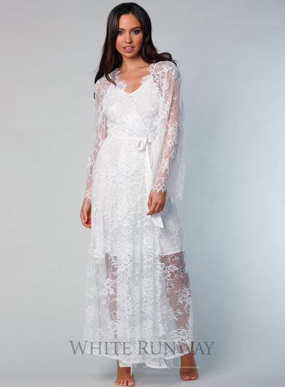 Cassis Long Lace Bridal Robe
