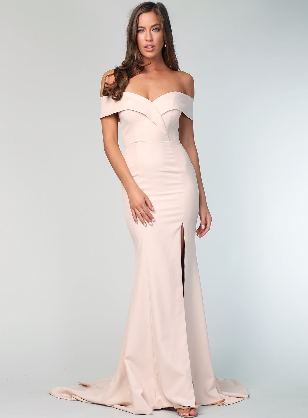 Gia Off Shoulder Gown by Samantha Rose White Runway